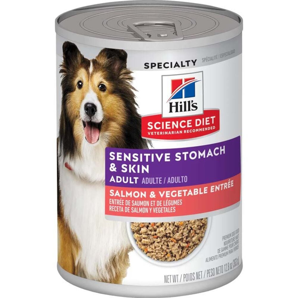 image of Wet Adult Dog Food- Sensitive Stomach and Skin, Salmon and Vegetable Entrée, 12.8 oz