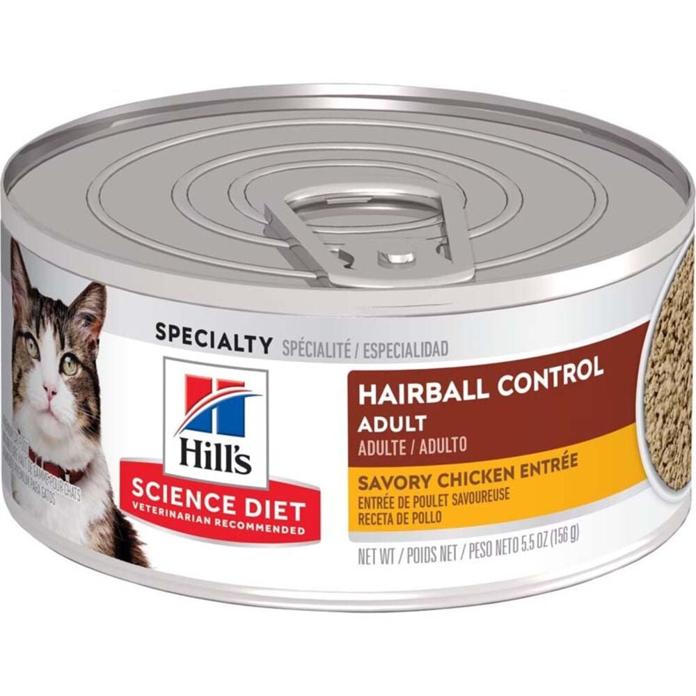 image of Wet Adult Cat Food- Hairball Control, Savory Chicken Entree, 5.5 oz