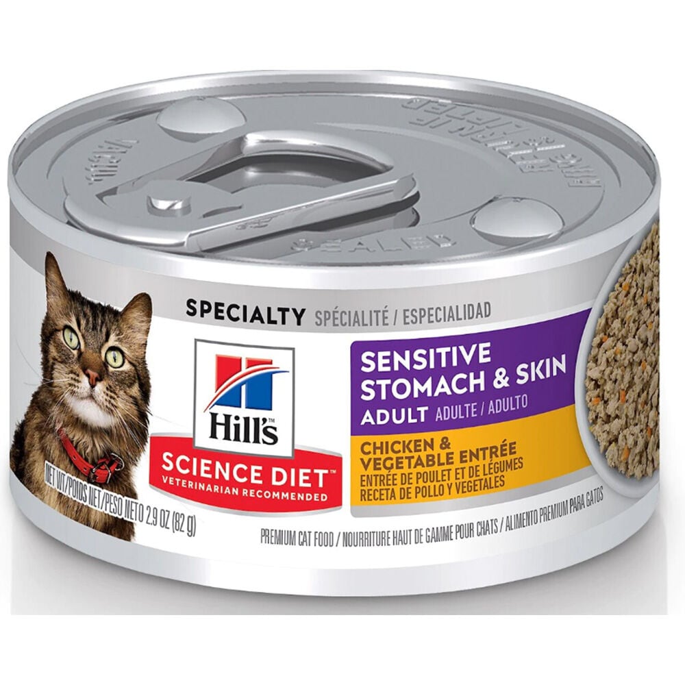 image of Wet Adult Cat Food- Sensitive Stomach and Skin, Chicken and Vegetable Entrée, 2.9 oz