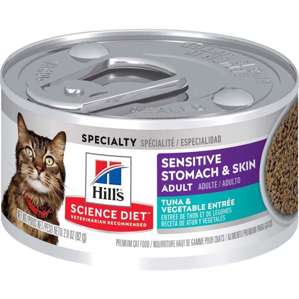 image of Wet Adult Cat Food- Sensitive Stomach and Skin, Tuna and Vegetable Entrée, 2.9 oz