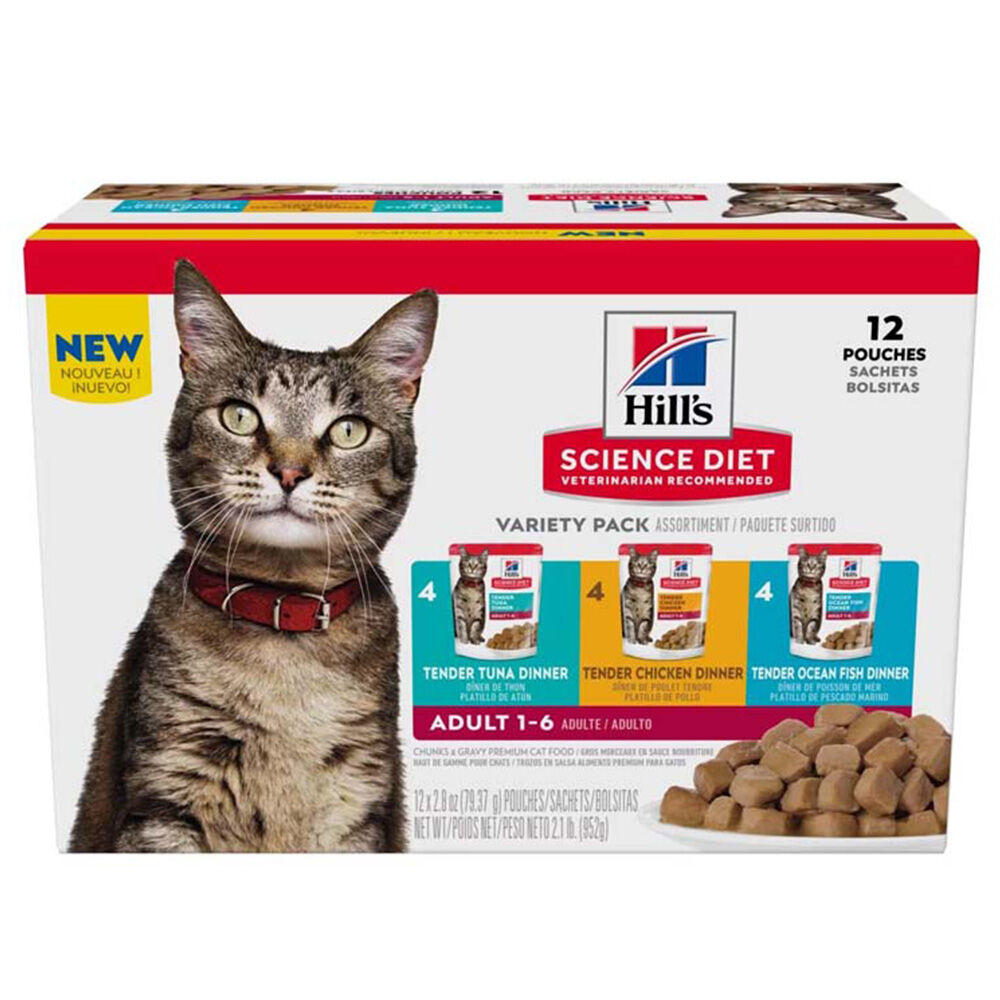 image of Wet Adult Cat Food- Tender Dinner Variety Pack, 2.8 oz pouch, 12 ct