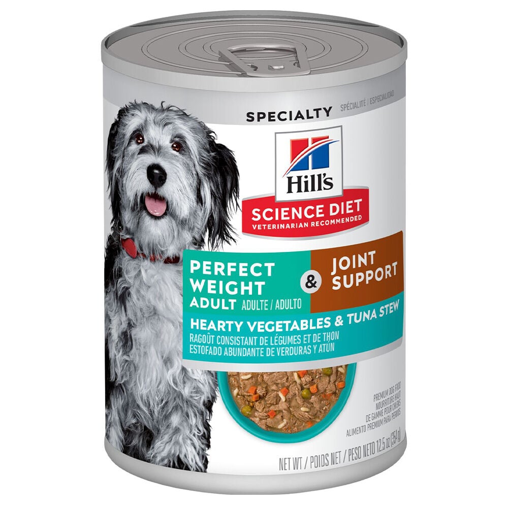 image of Wet Adult Dog Food- Perfect Weight and Joint Support, Hearty Vegetables and Tuna Stew, 12.5 oz
