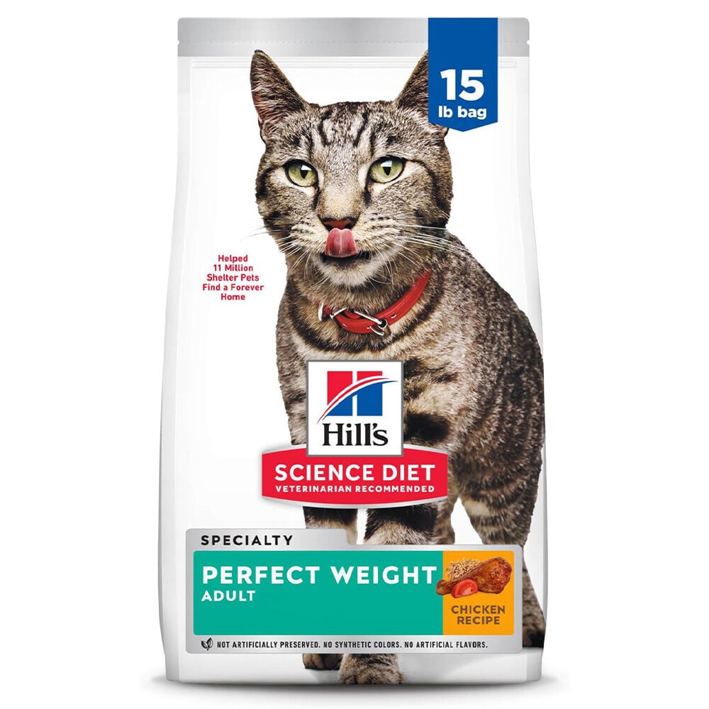 image of Dry Adult Cat Food- Perfect Weight, Chicken, 15 lb