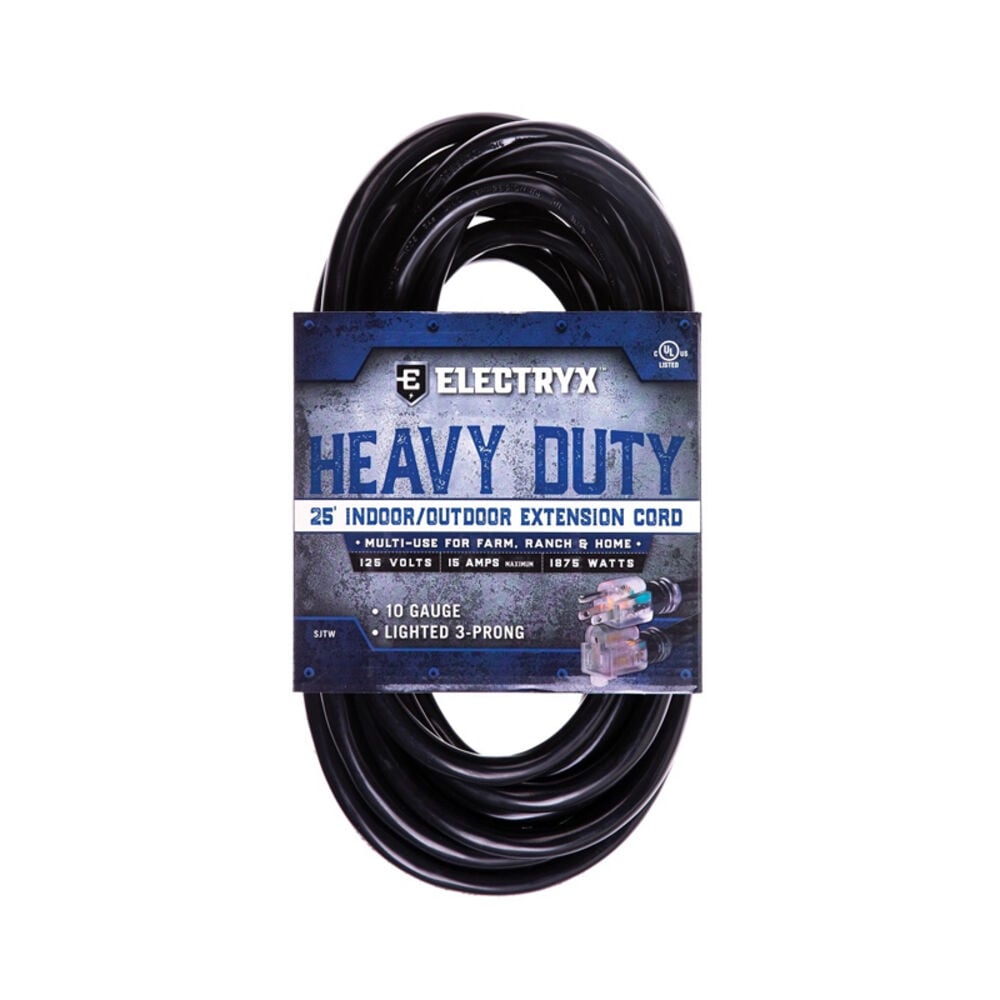 image of 25' Heavy Duty Indoor/Outdoor Extension Cord - 10 Gauge, Black