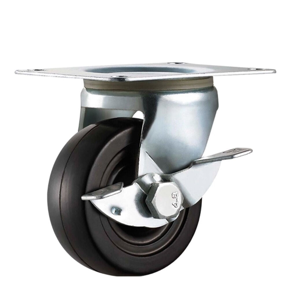 image of 2 1/2 in Rubber Swivel Plate Caster with Brake
