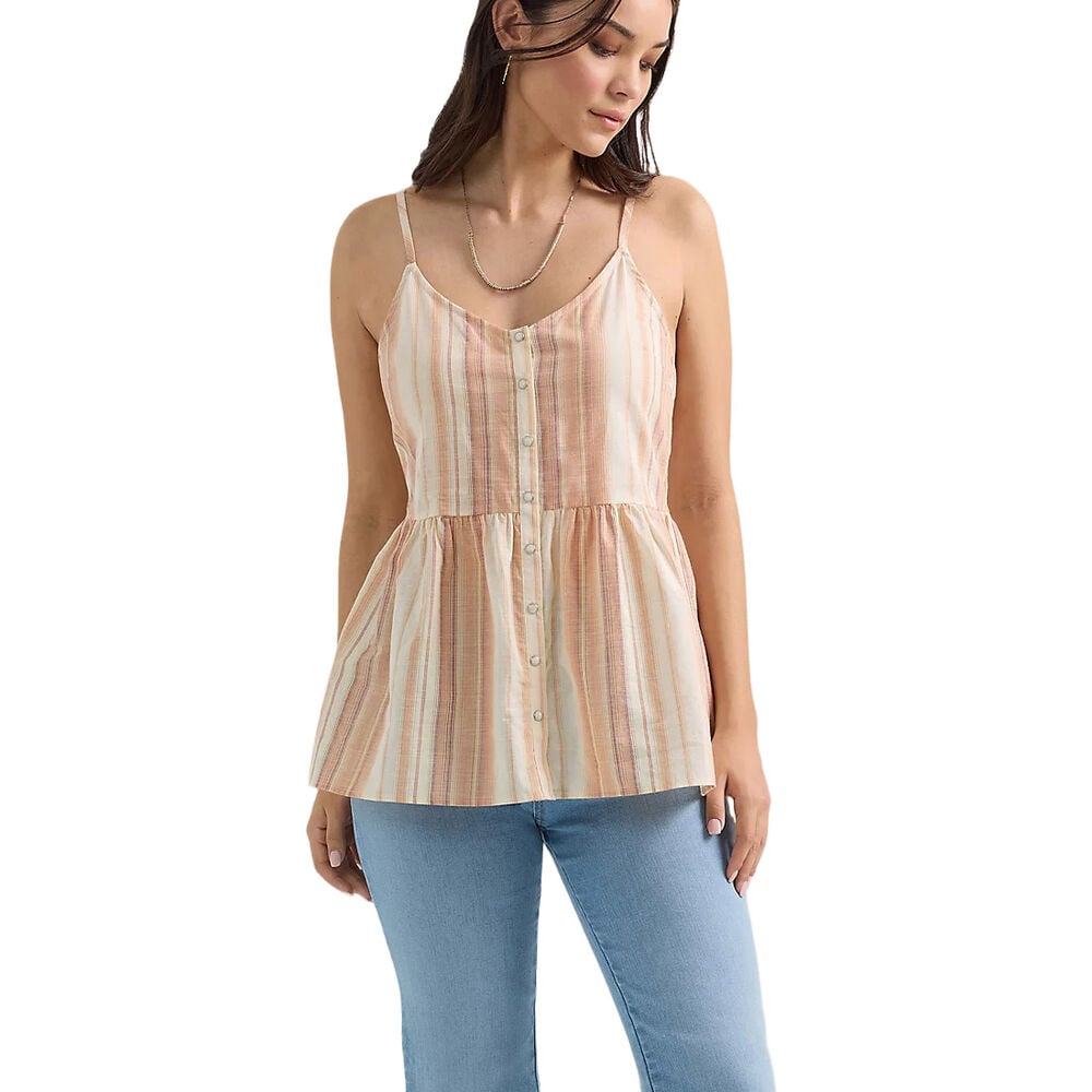 image of Women's Snap Front Peplum Tank- Pink