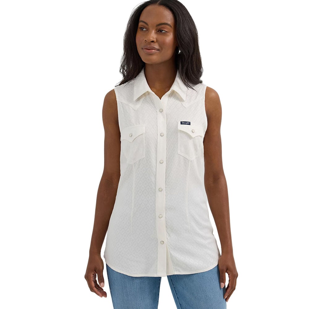 image of Women's Retro Textured Slim Western Snap Tank- White