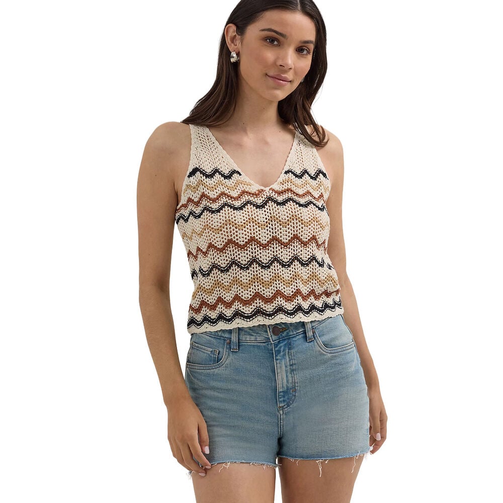 image of Women's Crotchet Sweater Tank- Chevron White