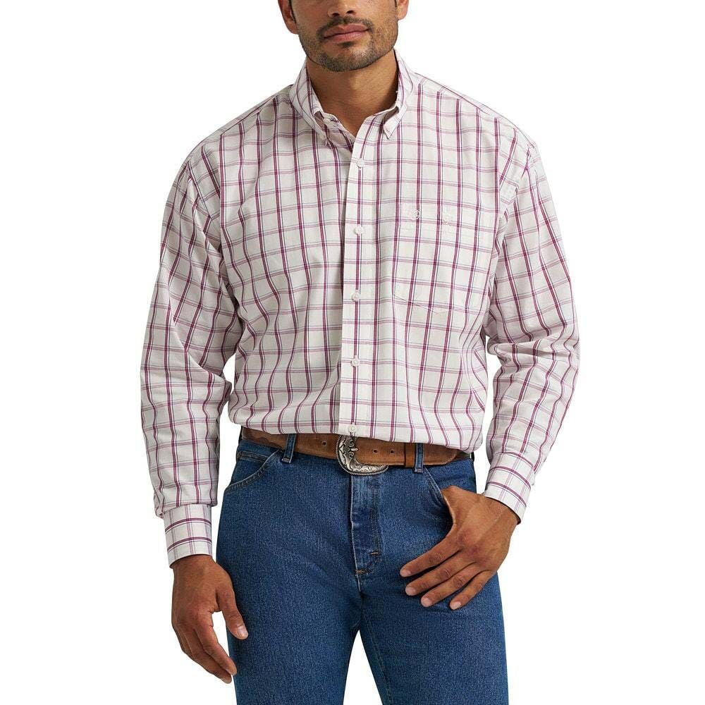 image of Men's Long Sleeve Button Shirt, Sangria Plaid