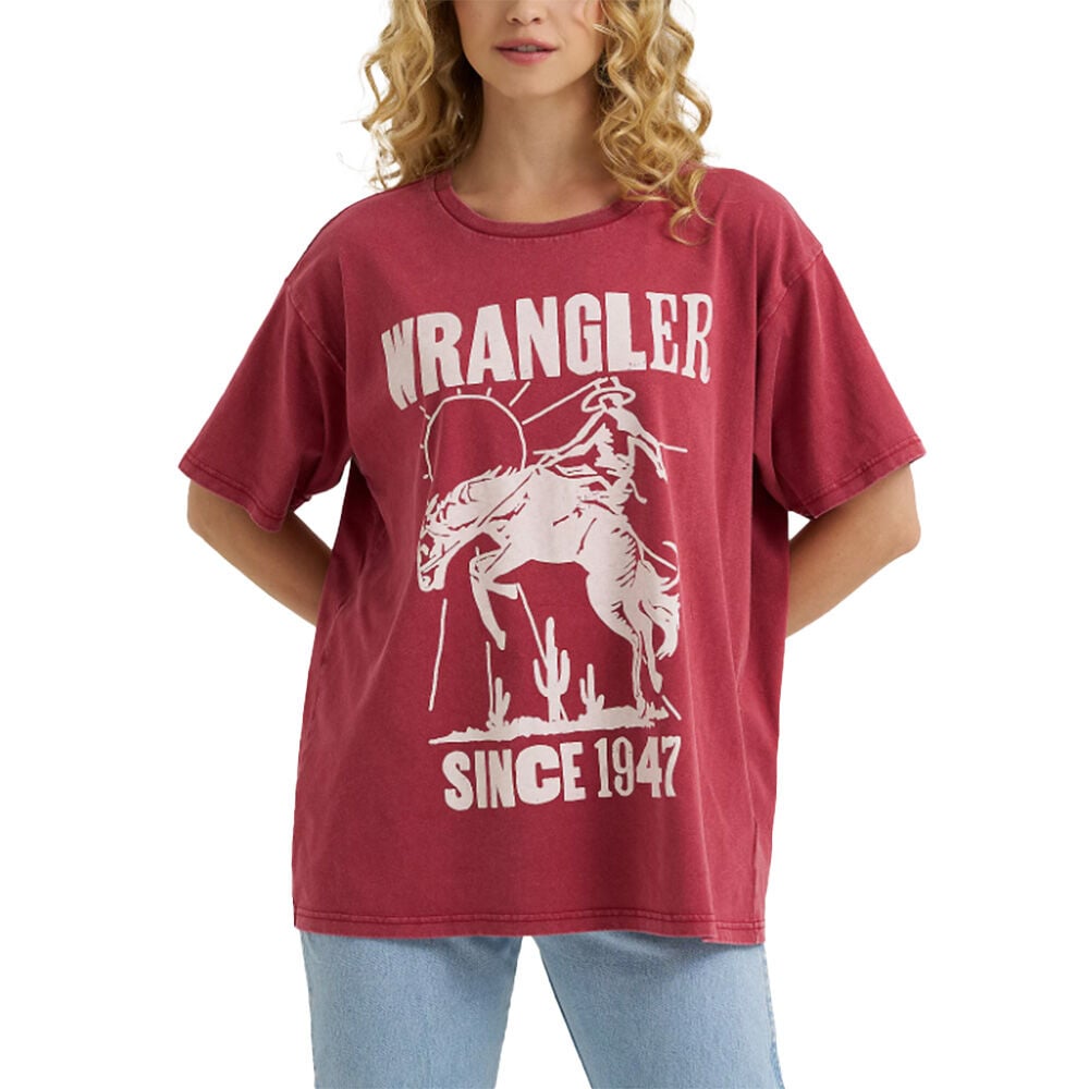 image of Women's Acid Wash Oversized Horse Short Sleeve Graphic T-Shirt
