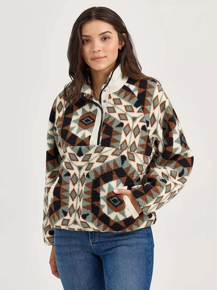 image of Women's Retro 1/2 Snap Sherpa Pullover, Green