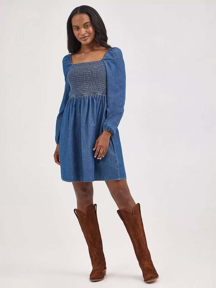 image of Women's Smocked Bodice A-Line Dress, Dark Denim