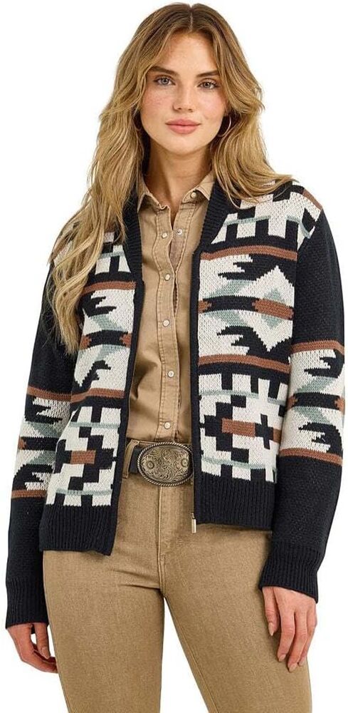 image of Women's Southwestern Full Zip Cardigan Swater, Black