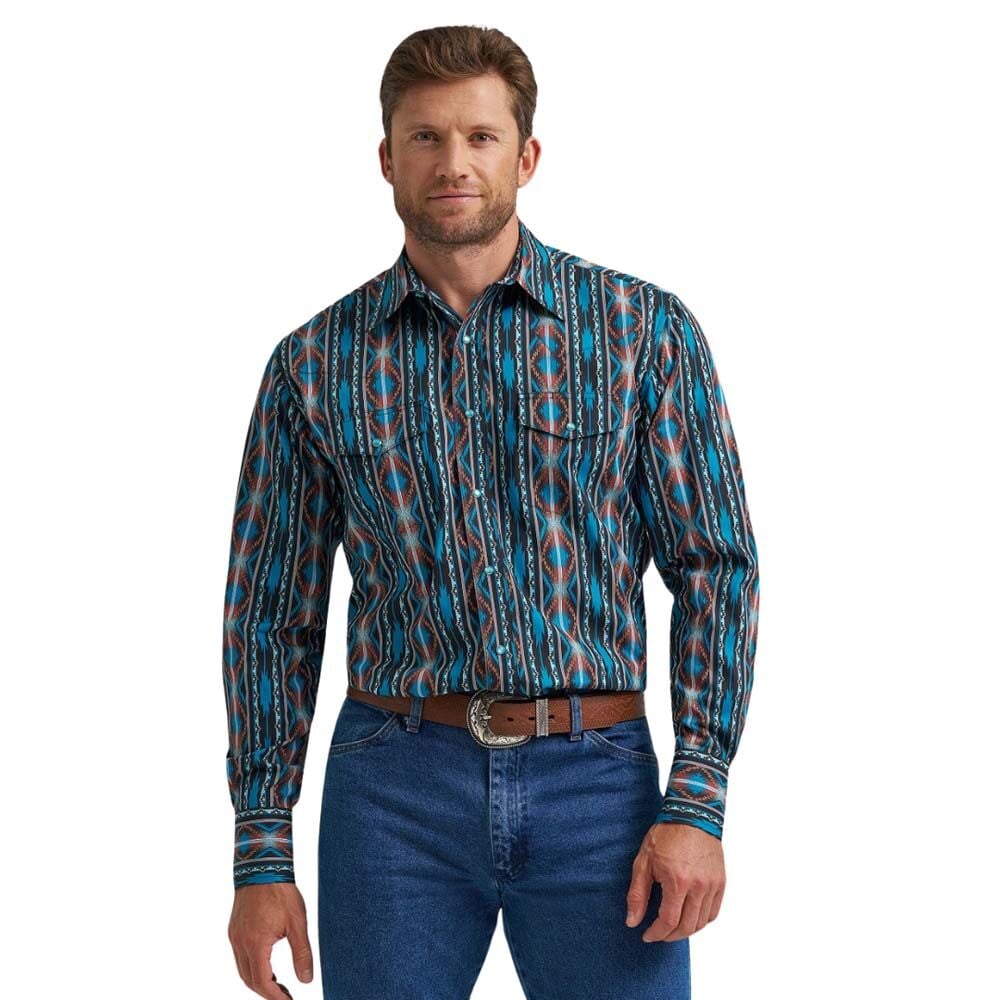 image of Men's Checotah Snap Button Long Sleeve, Turquoise Multi
