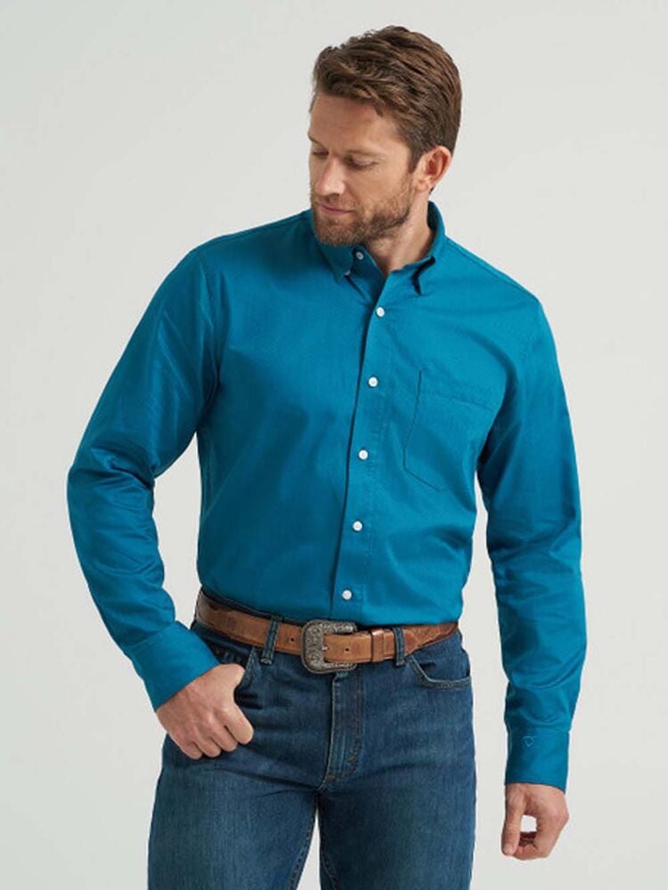 image of Men's Cody Johnson Button Down Long Sleeve Shirt, Ink Blue