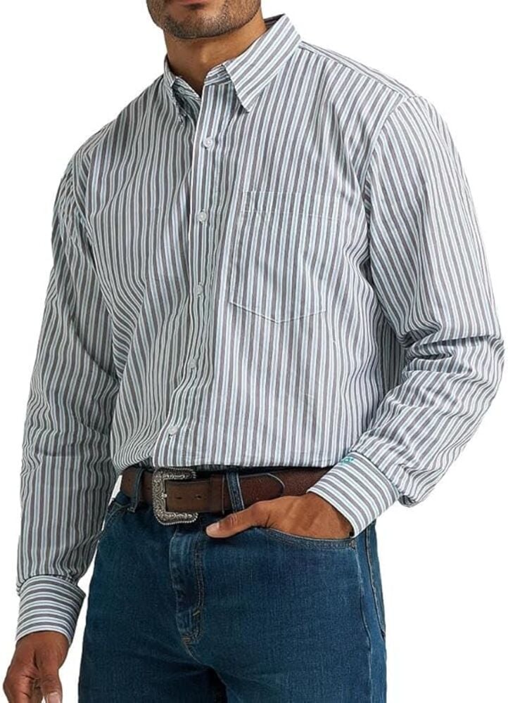 image of Men's Cody Johnson Button Down Long Sleeve Shirt, Stripe Blue