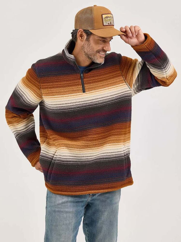 image of Men's 1/4 Zip Sherpa Pullover, Sunset Stripe