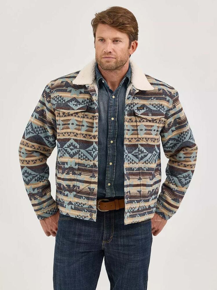 image of Men's Sherpa Line Jacquard Print Jacket, Dark Sapphire