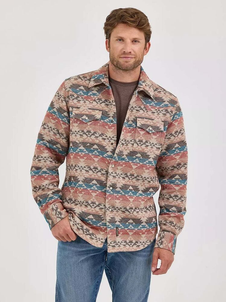 image of Men's Retro Premium Jacquard Snap Shirt Jacket, Sunset Tan