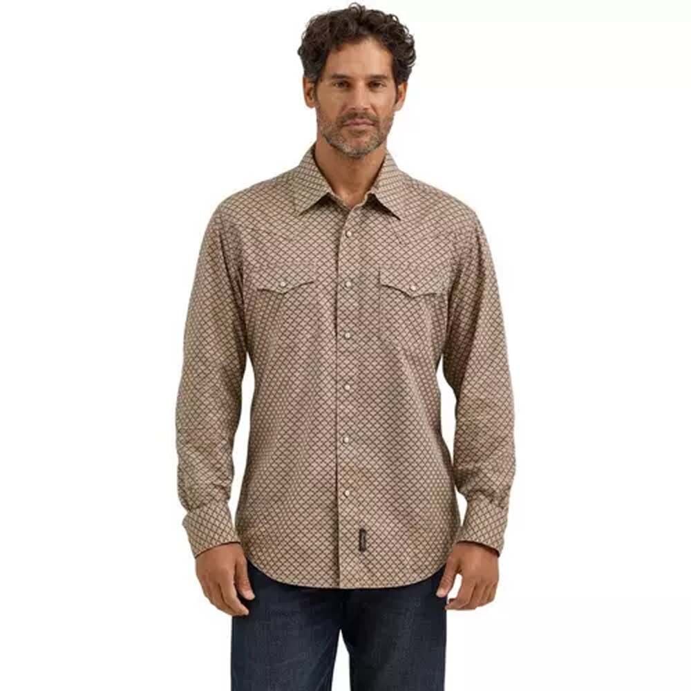 image of Men's Retro Premium Snap Button Long Sleeve Shirt, Brown