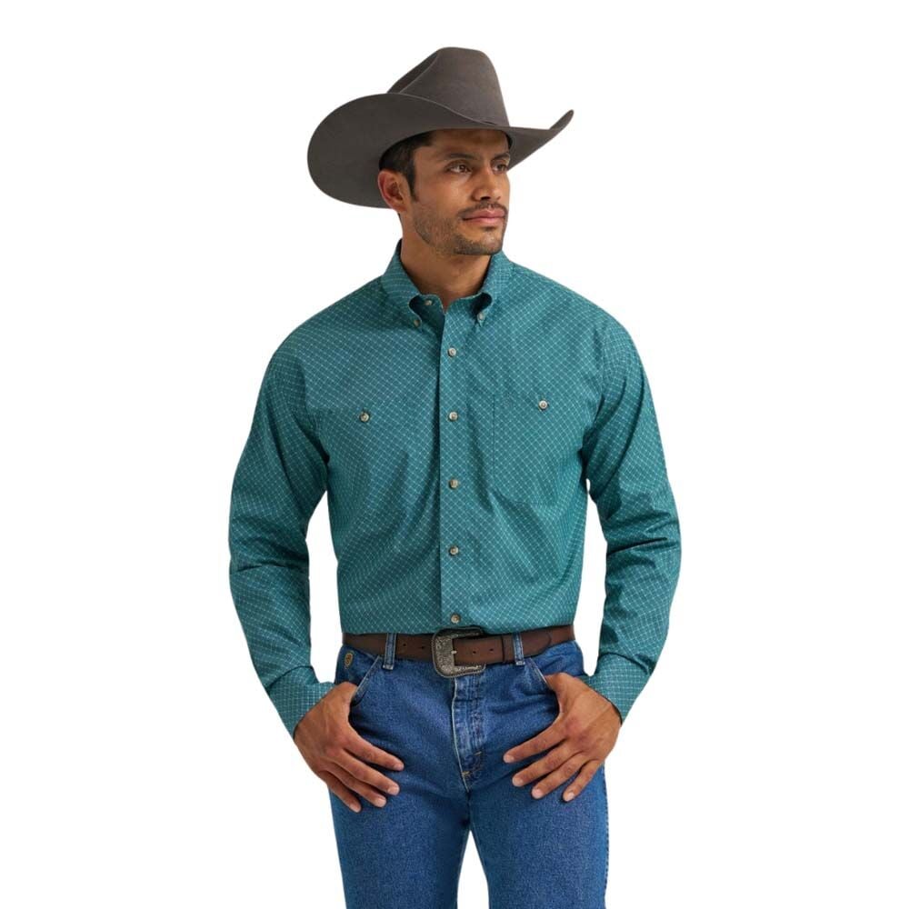 image of Men's George Straight Button Down Long Sleeve Shirt, Blue Nile