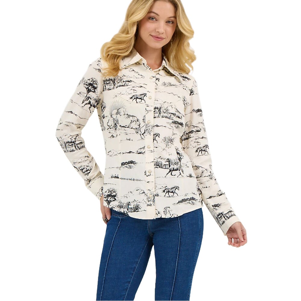 image of Women's Lainey Wilson Country Toile Western Snap Shirt- Landscape Print