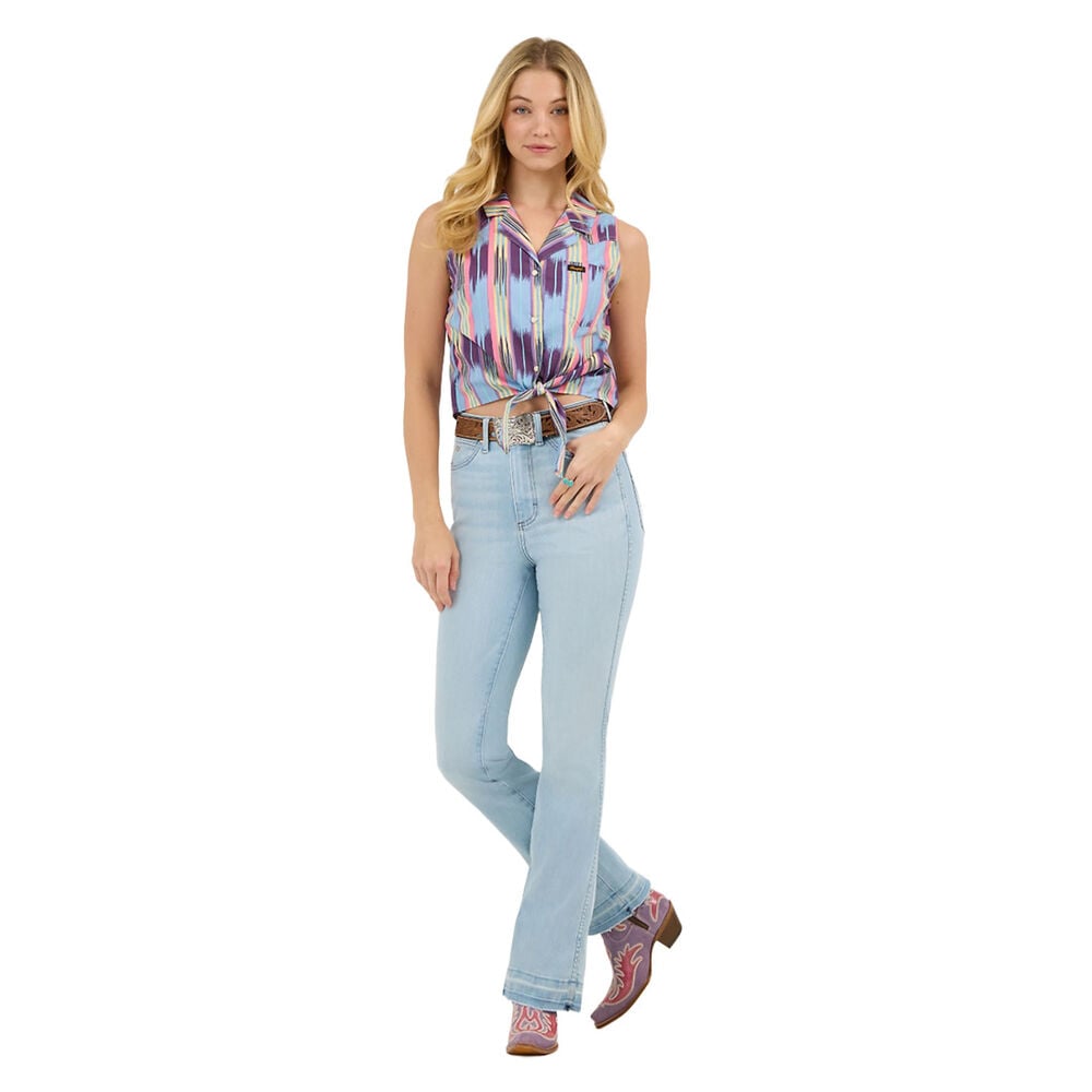 image of Women's Lainey Wilson Raw Hem Boot Huggers- Bleach Blue Wash
