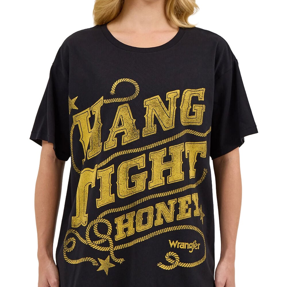image of Women's Lainey Wilson Hang Tight Oversized Tee- Black