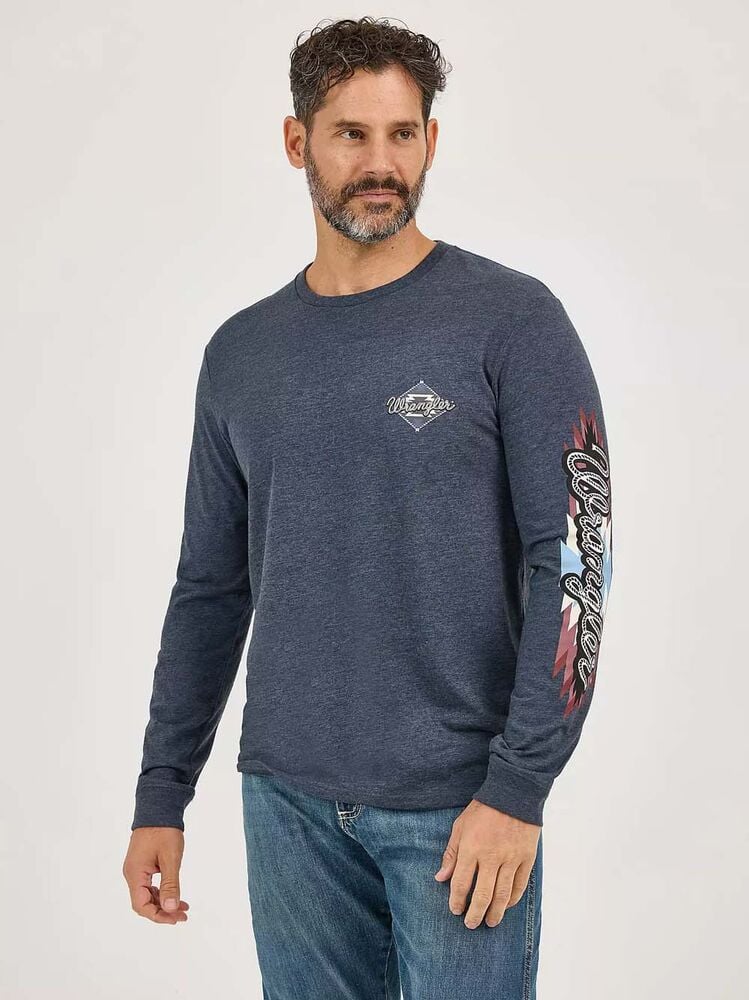 image of Men's Graphic Long Sleeve Shirt, Navy Heather