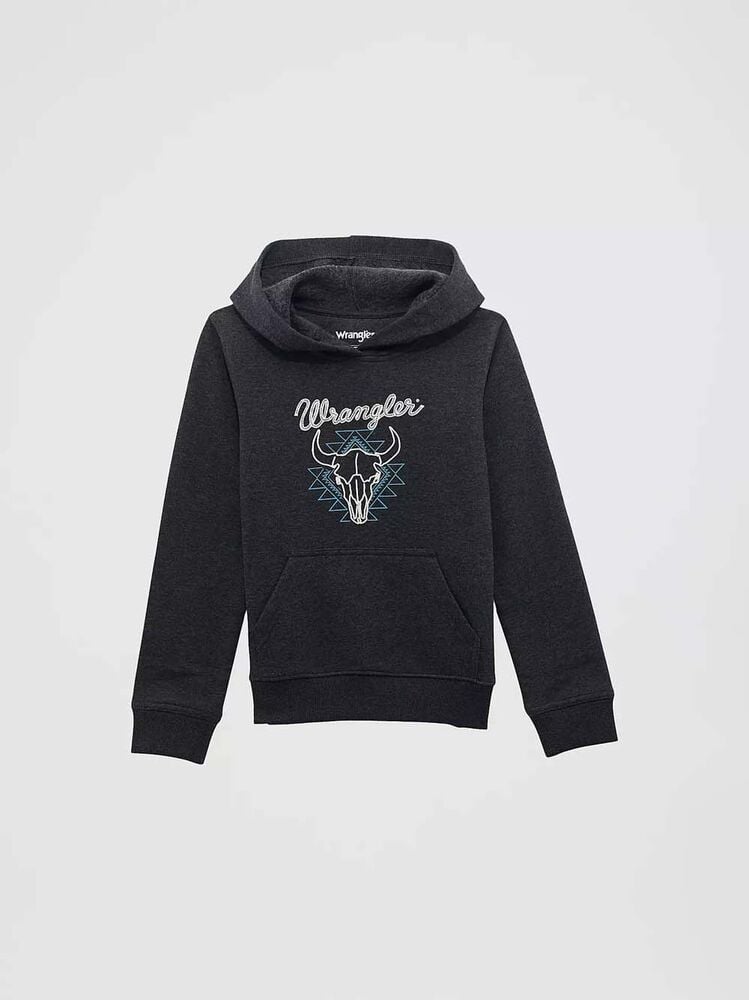 image of Boy's Front Animal Logo Pullover Hoodie, Jet Black