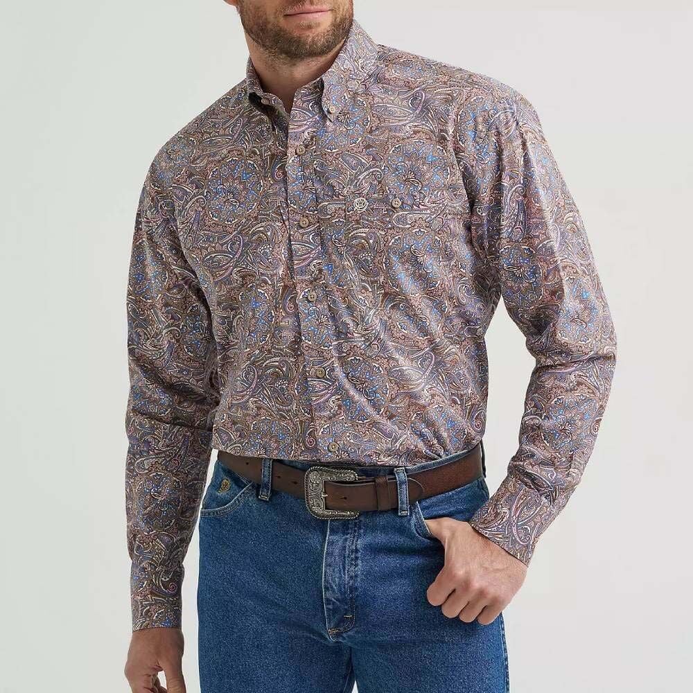 image of Men's George Strait Button Down Long Sleeve Shirt, Mauve Paisley
