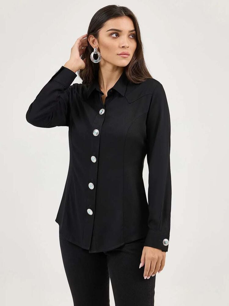 image of Women's Concho Button Long Sleeve Shirt, Black