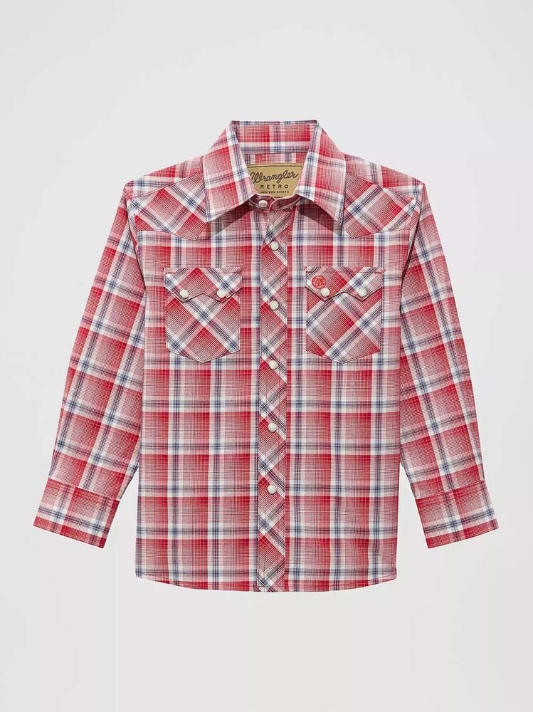 image of Boy's Wrangler Retro Western Snap Button with Pockets Shirt, Red Vermilion