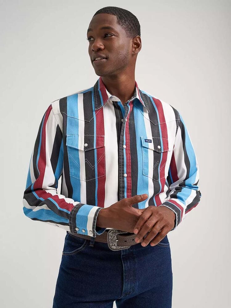 image of Men's Brushpopper Snap Button Long Sleeve Shirt, Blue Raspberry