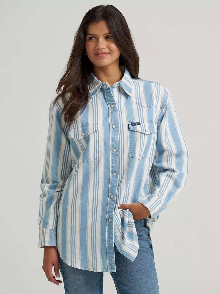 image of Women's Brushpopper Western Snap Button Long Sleeve Shirt, Pale Blue