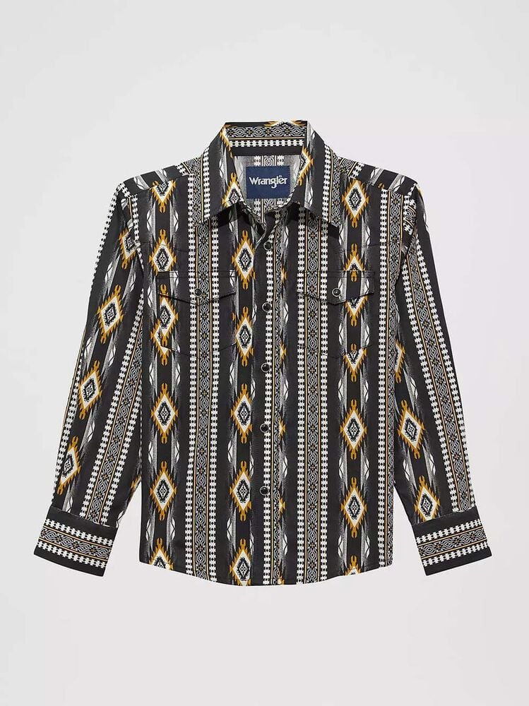 image of Boy's Long Sleeve Checotah Western Snap Button Shirt, Crow Black
