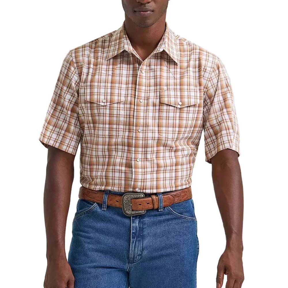 image of Men's Riata Snap Button Short Sleeve Shirt, Brown