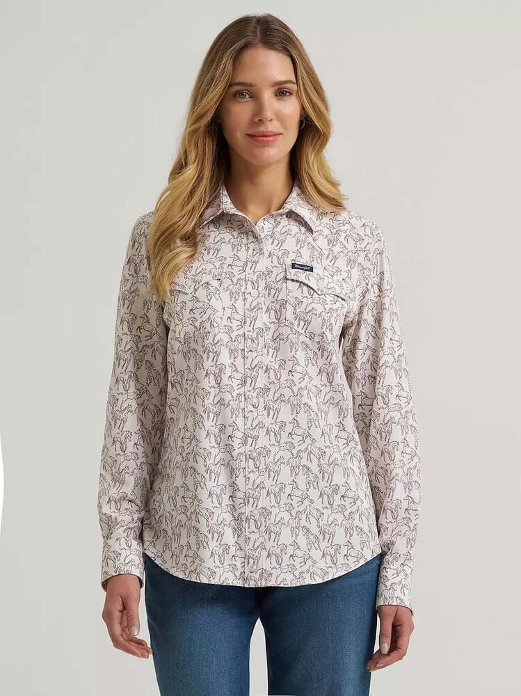 image of Women's Aria Performance Button Down Long Sleeve, White