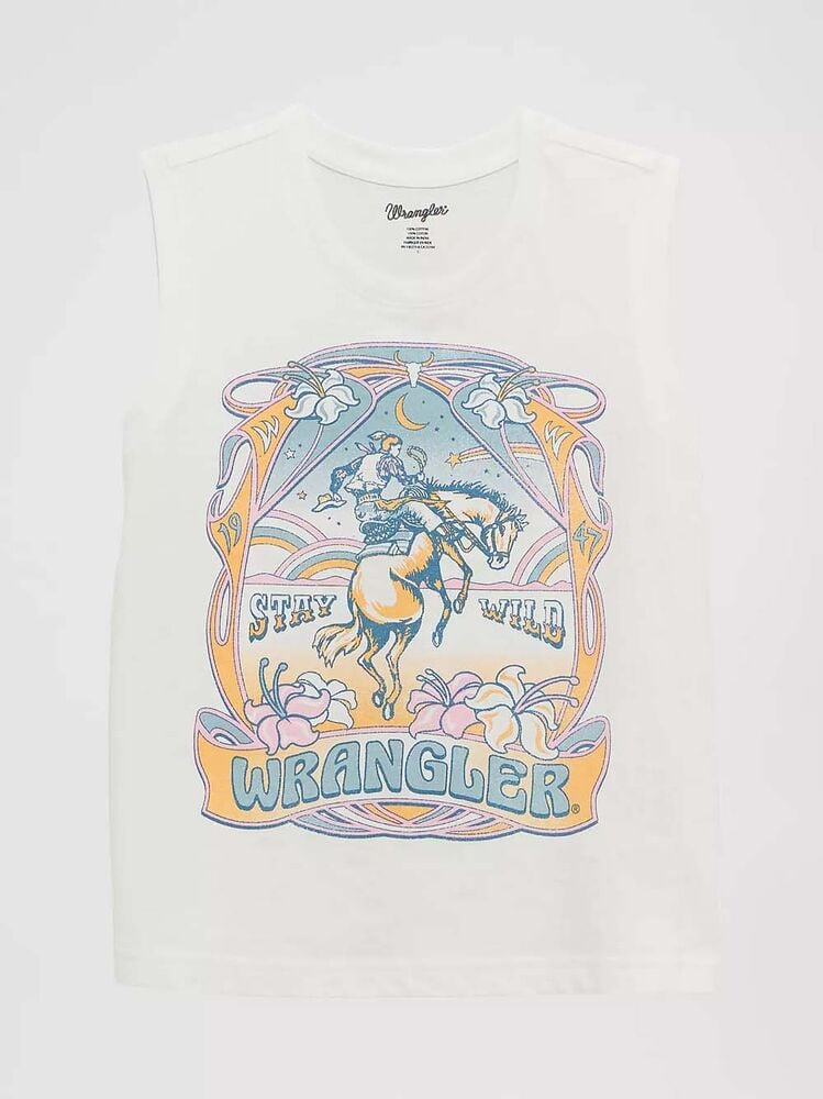 image of Girl's Graphic Sleeveless Shirt, White