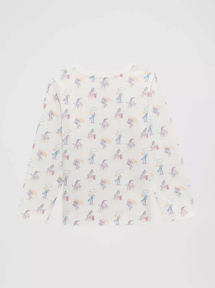 image of Girl's Long Sleeve Cowgirl Graphic T-Shirt, White