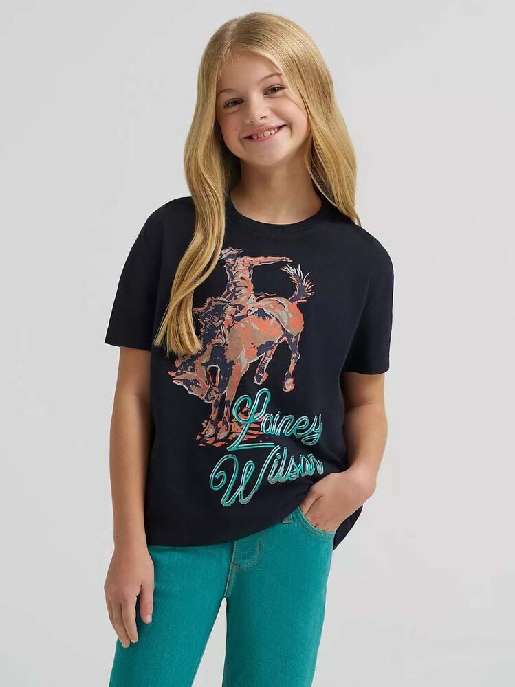 image of Girl's Lainey Wilson Short Sleeve Oversized T-Shirt, Black Beauty