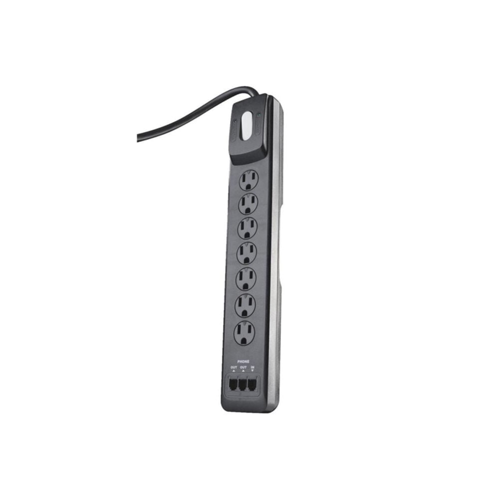 image of Black 7-Outlet Multi-Media Surge Protector Strip with 6 Ft. Cord