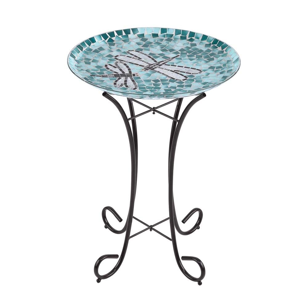 image of Mosaic Glass Dragonfly Birdbath