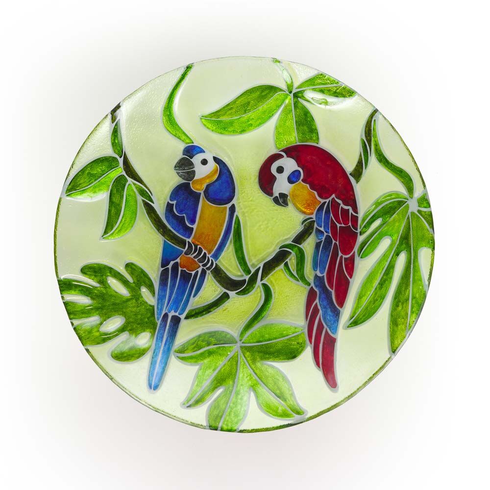 image of Glass Parrot Birdbath, 18 in