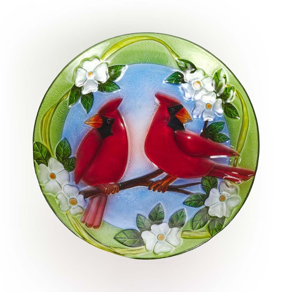 image of Glass Cardinal Birdbath, 18 in
