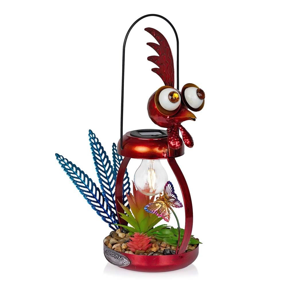 image of Silly Solar Metal Rooster Decor