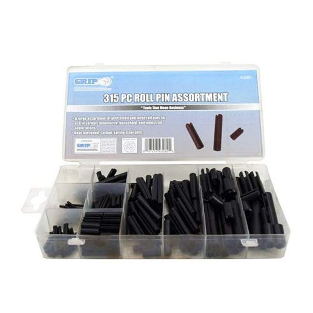 image of 315 Piece Carbon Spring Steel Roll Pin Assortment with Plastic Storage Case