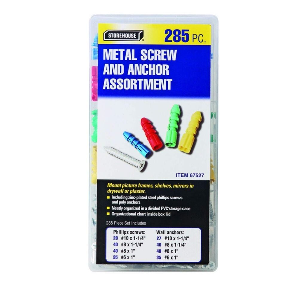 image of 285 Piece Metal Screw and Anchor Assortment Set