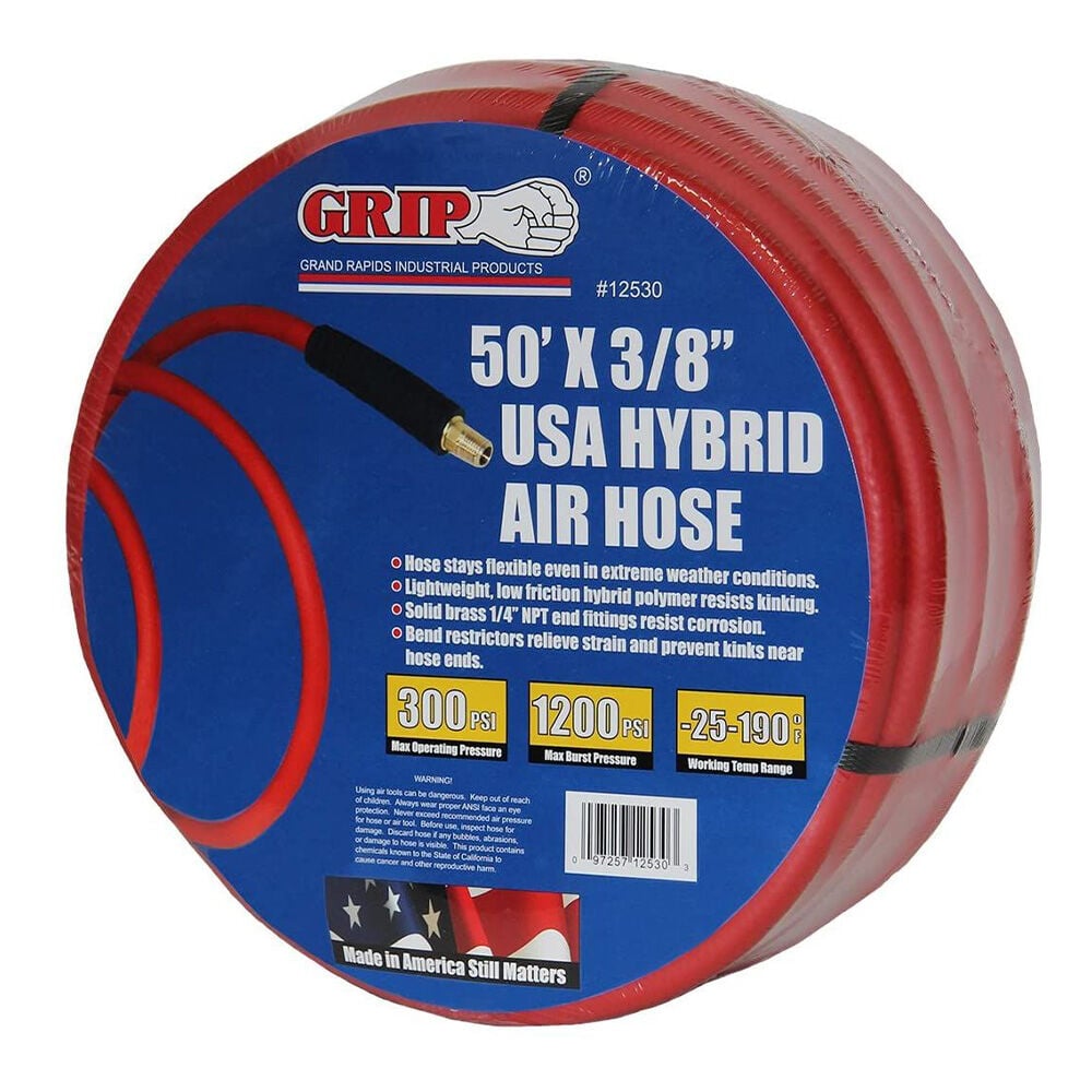 image of 50 ft x 3/8 in Air Hose 300 PSI- Lightweight, Solid Brass 1/4 in NPT