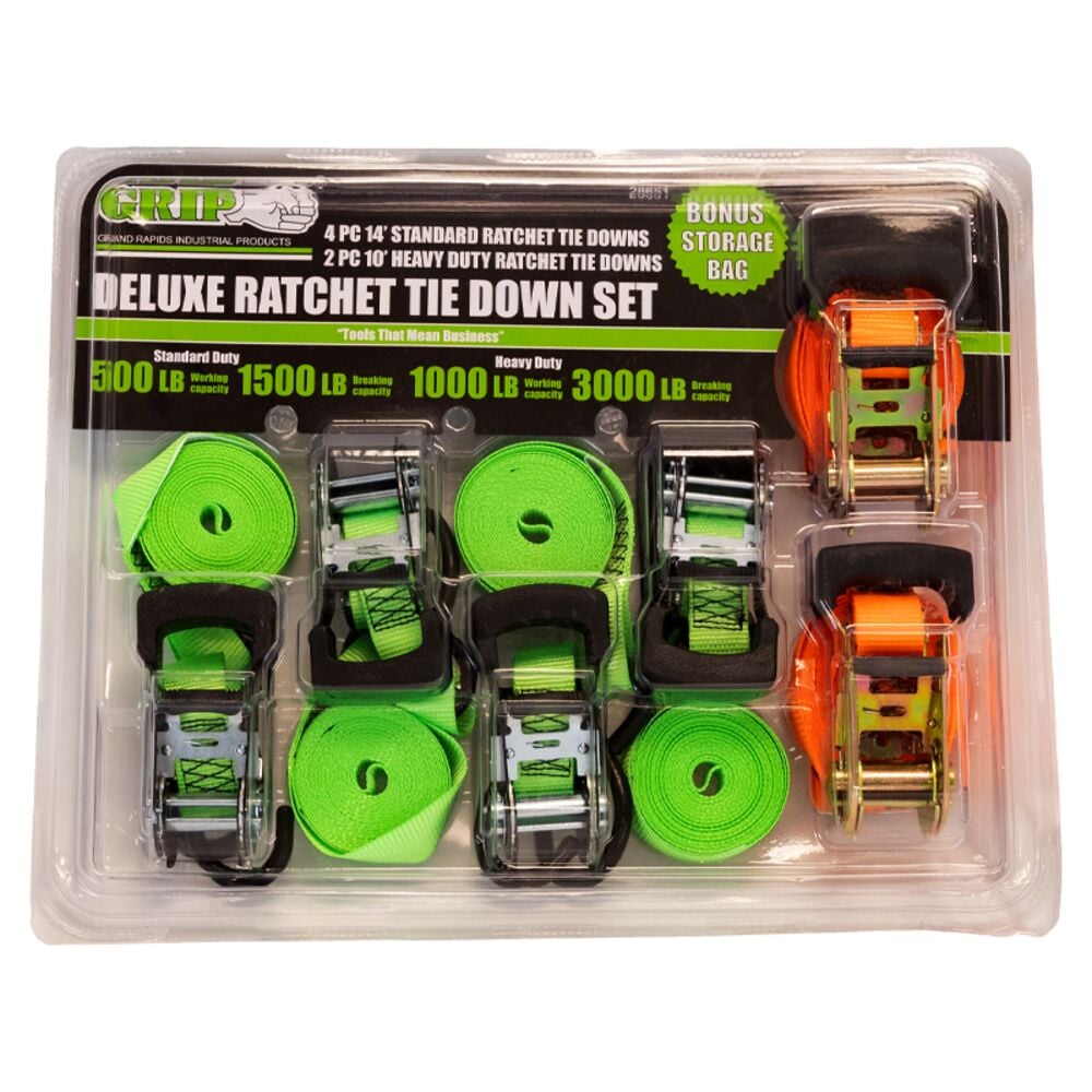 image of 1 in x 12 ft Ratchet Tie Down Set, 6 pk